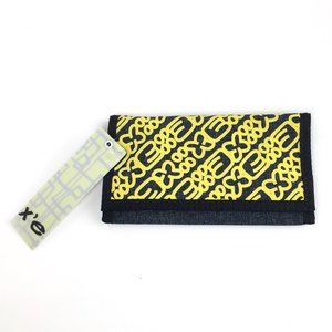 Long Denim Foldable Wallet with yellow print, x'e brand, Brand New with Tags